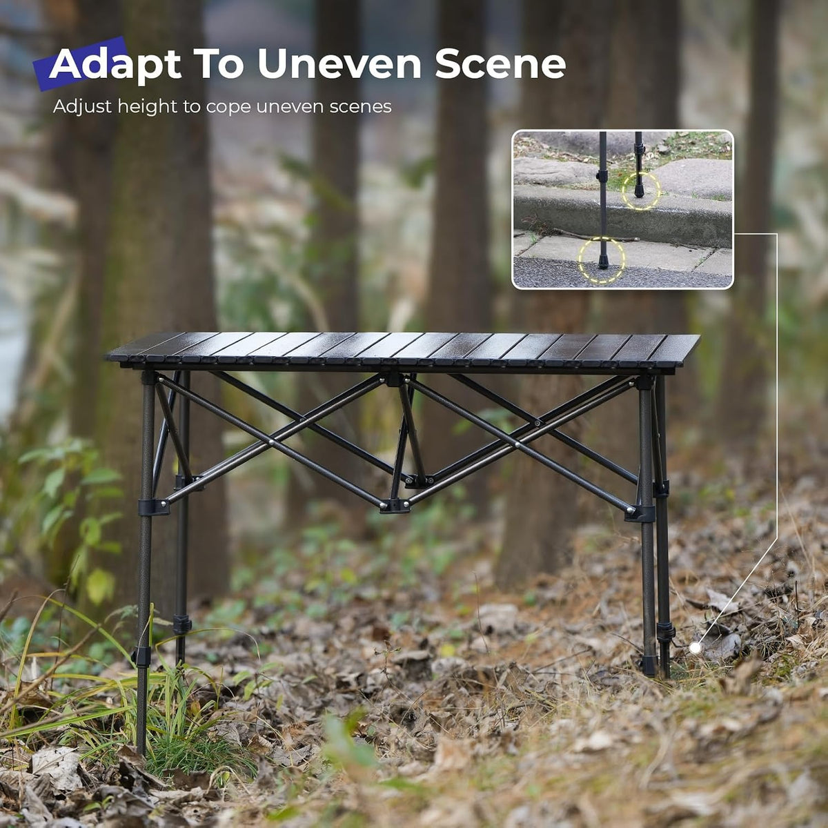 Black Adjustable Aluminum Folding Camping Table