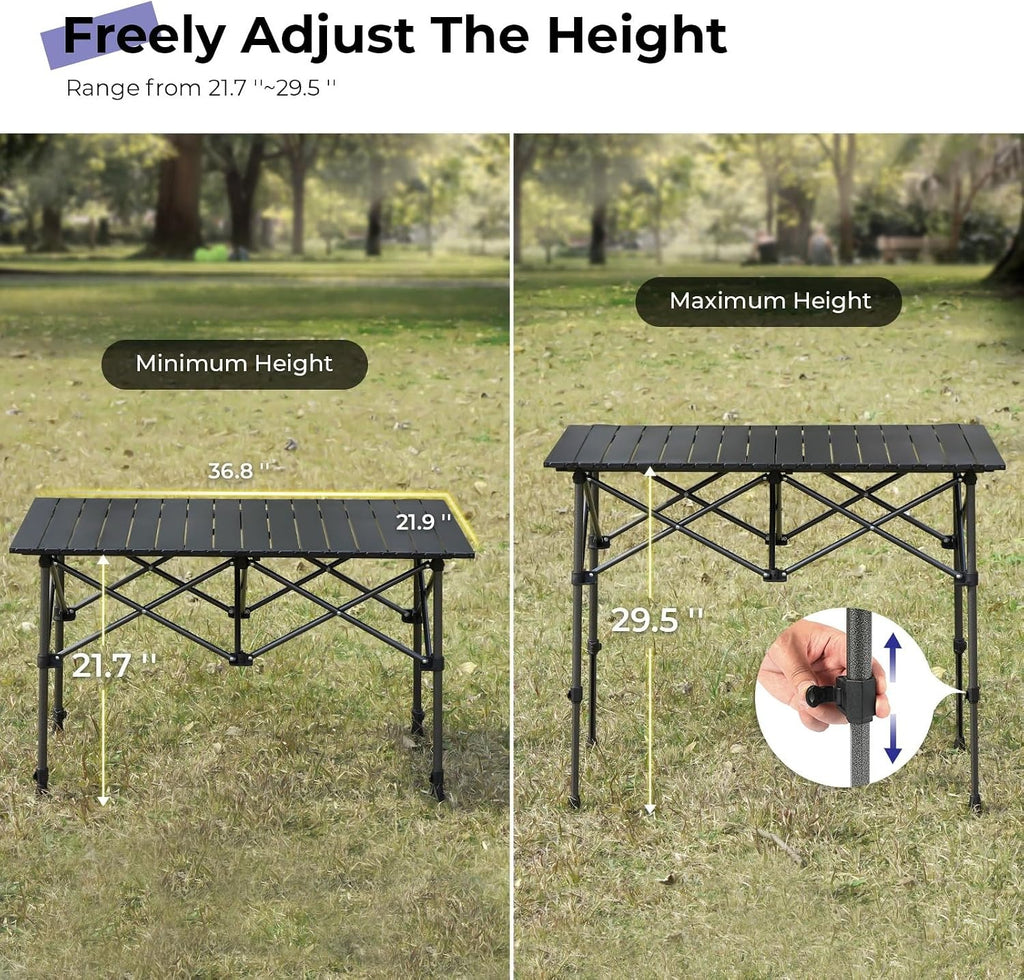 Black Adjustable Aluminum Folding Camping Table
