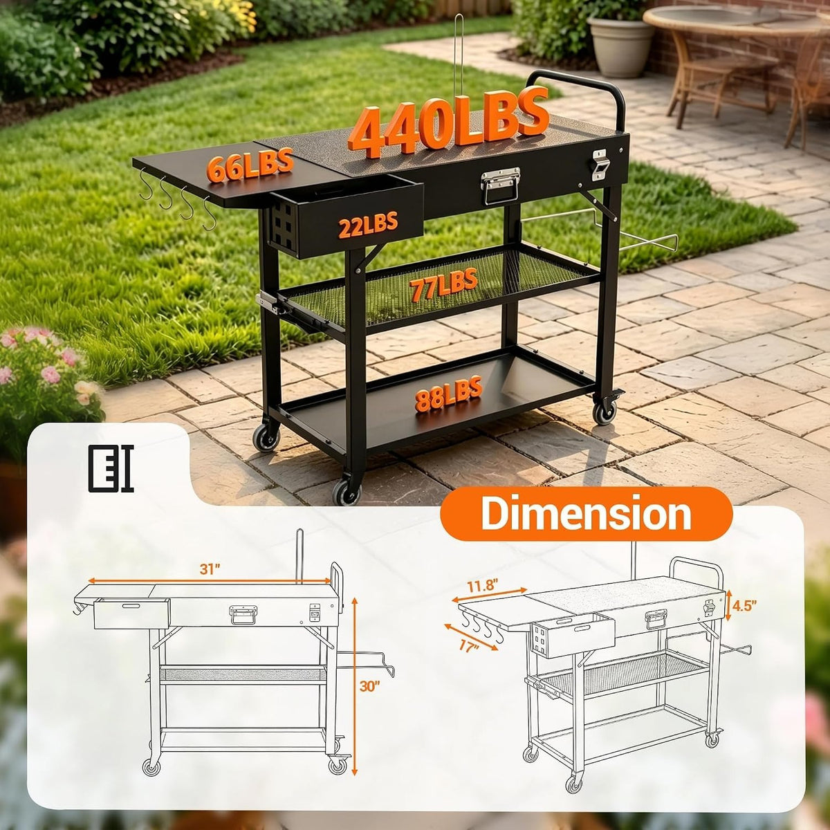 Foldable Outdoor Grill Cart Table