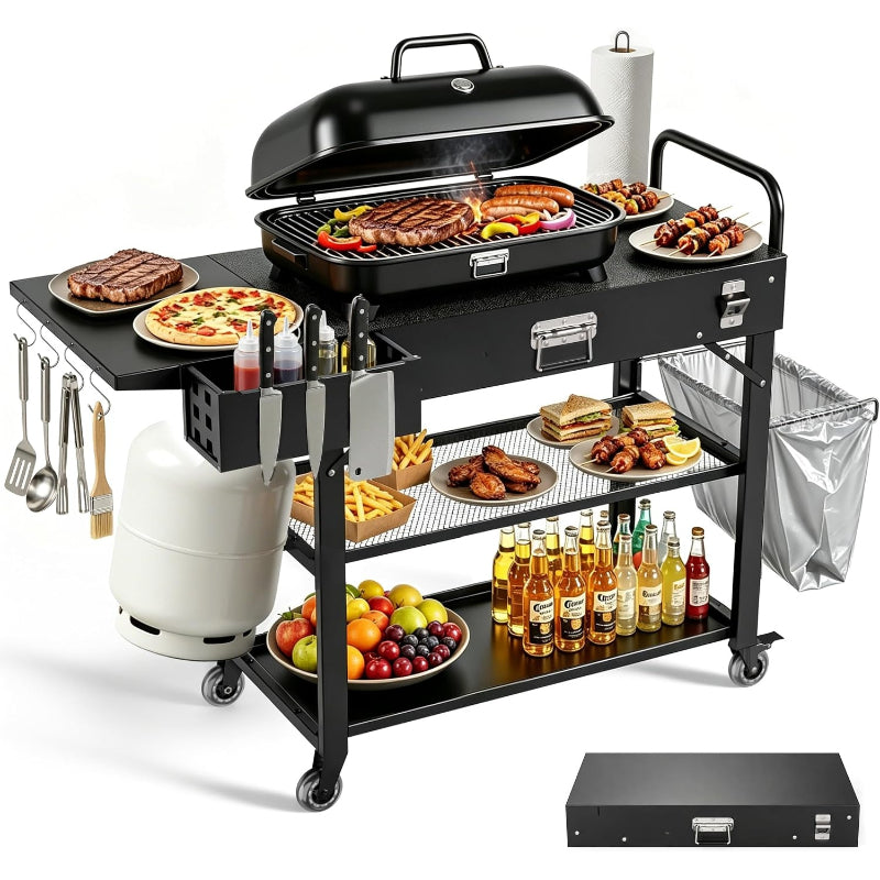 Foldable Outdoor Grill Cart Table