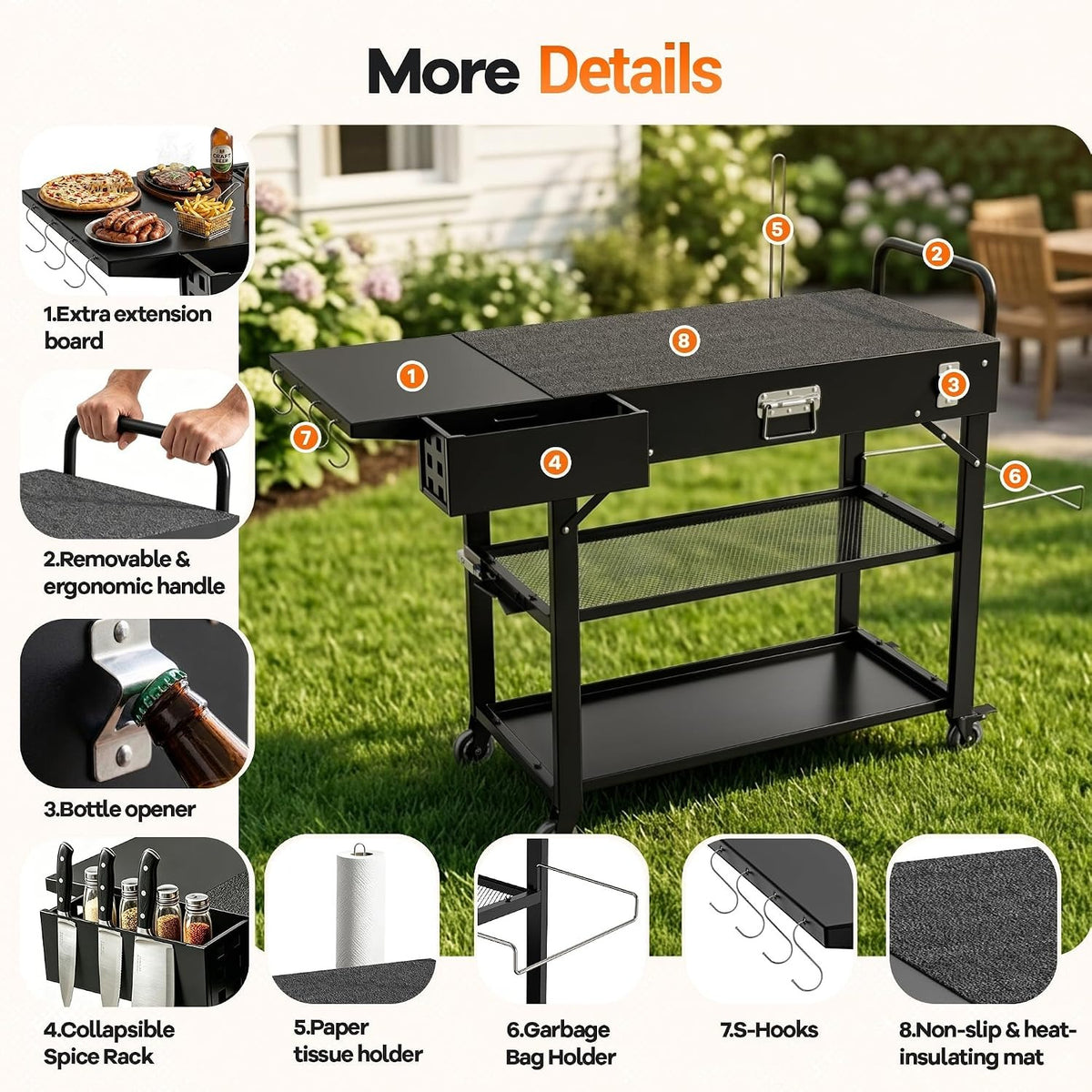 Foldable Outdoor Grill Cart Table