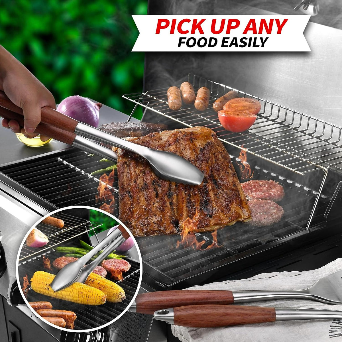 Heavy‑Duty Rose Wooden BBQ Grilling Tools Set