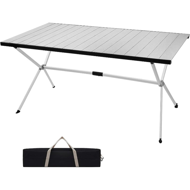 57.4" Oversized Aluminum Roll‑Up Folding Camping Table