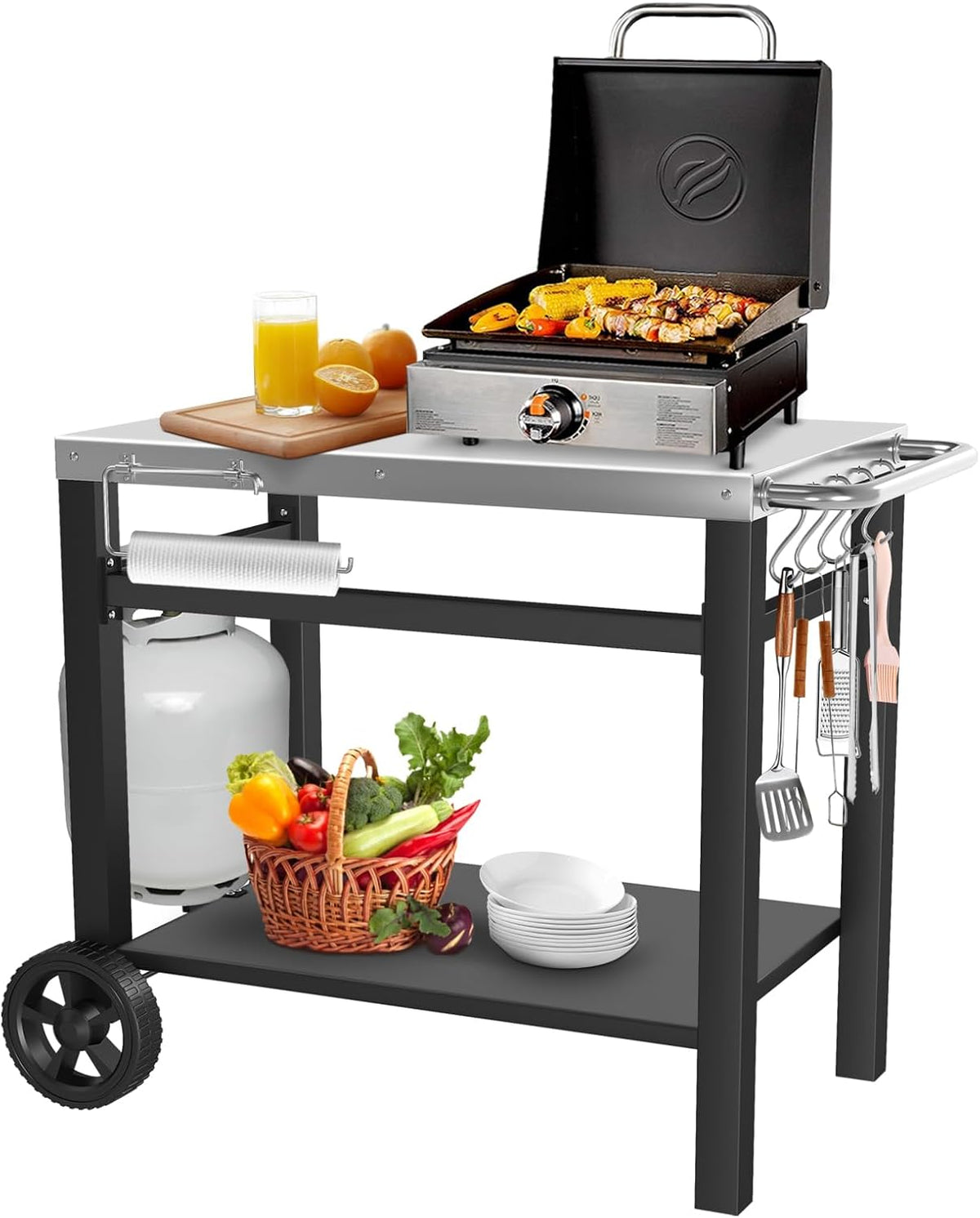 Movable Wheeled Pizza Oven Grill Prep Cart