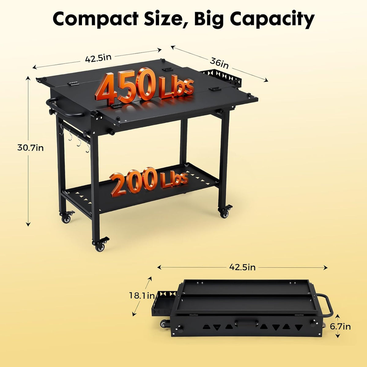 Folding Wheeled Outdoor Grill Cart Table