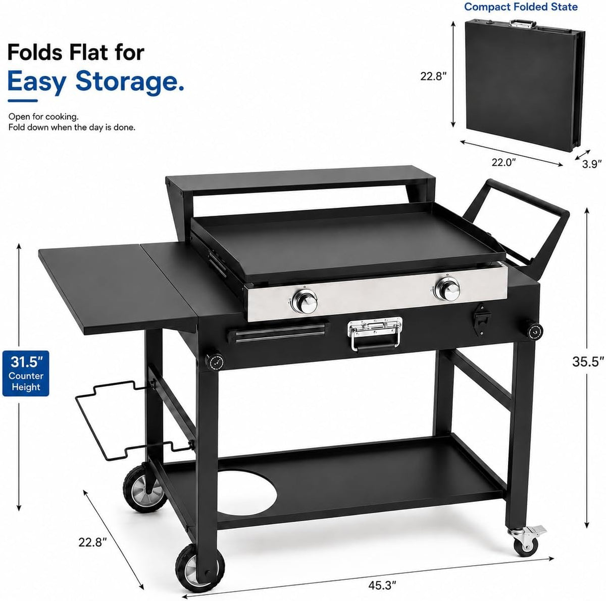 Foldable Wheeled Prep Grill Cart for Blackstone Griddle
