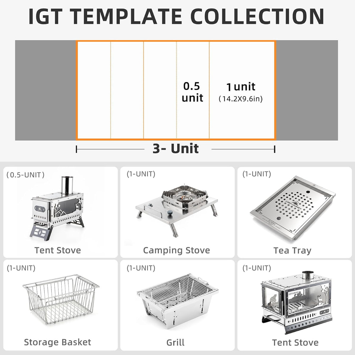 3‑Unit Modular 304 Stainless Steel IGT Camping Table