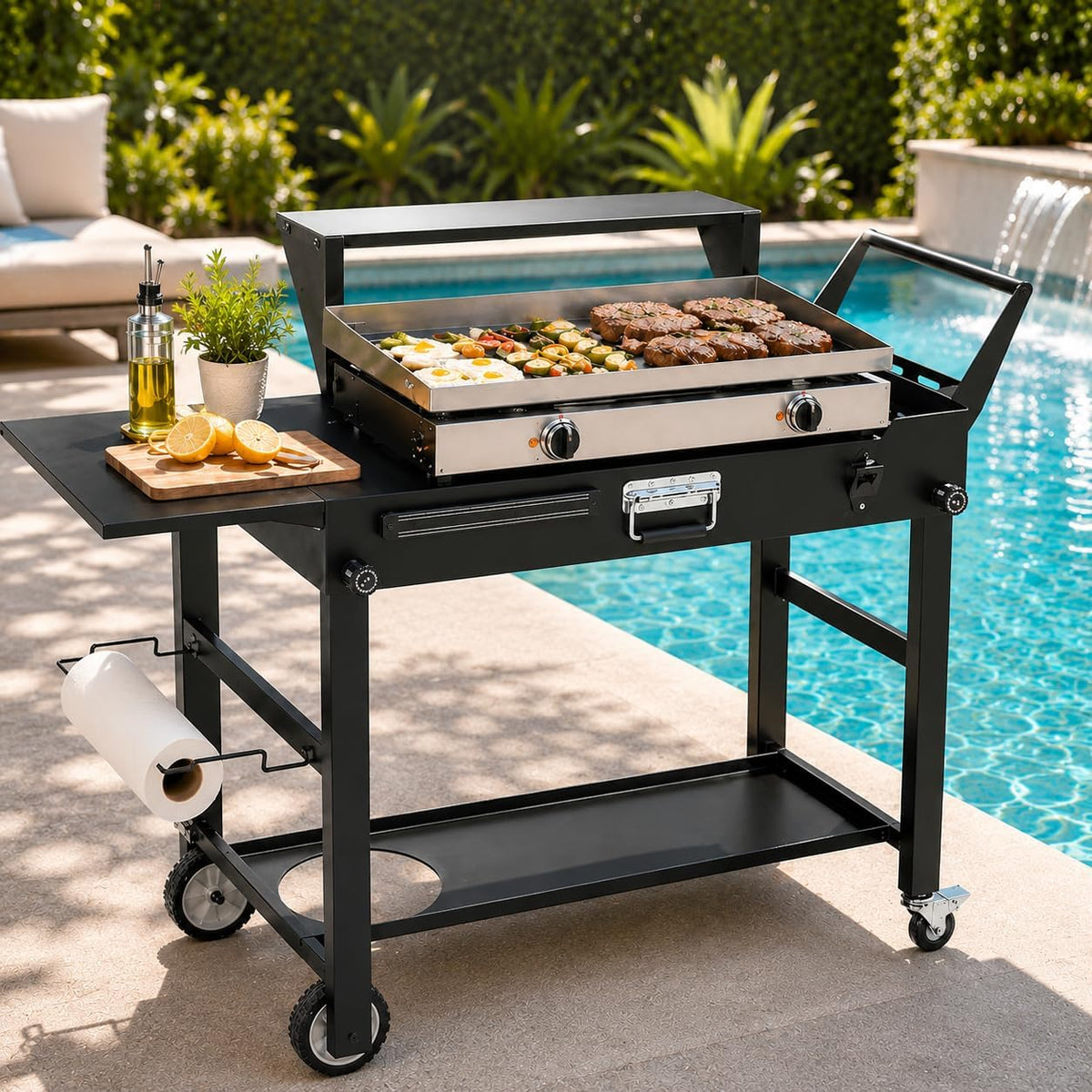 Foldable Wheeled Prep Grill Cart for Blackstone Griddle