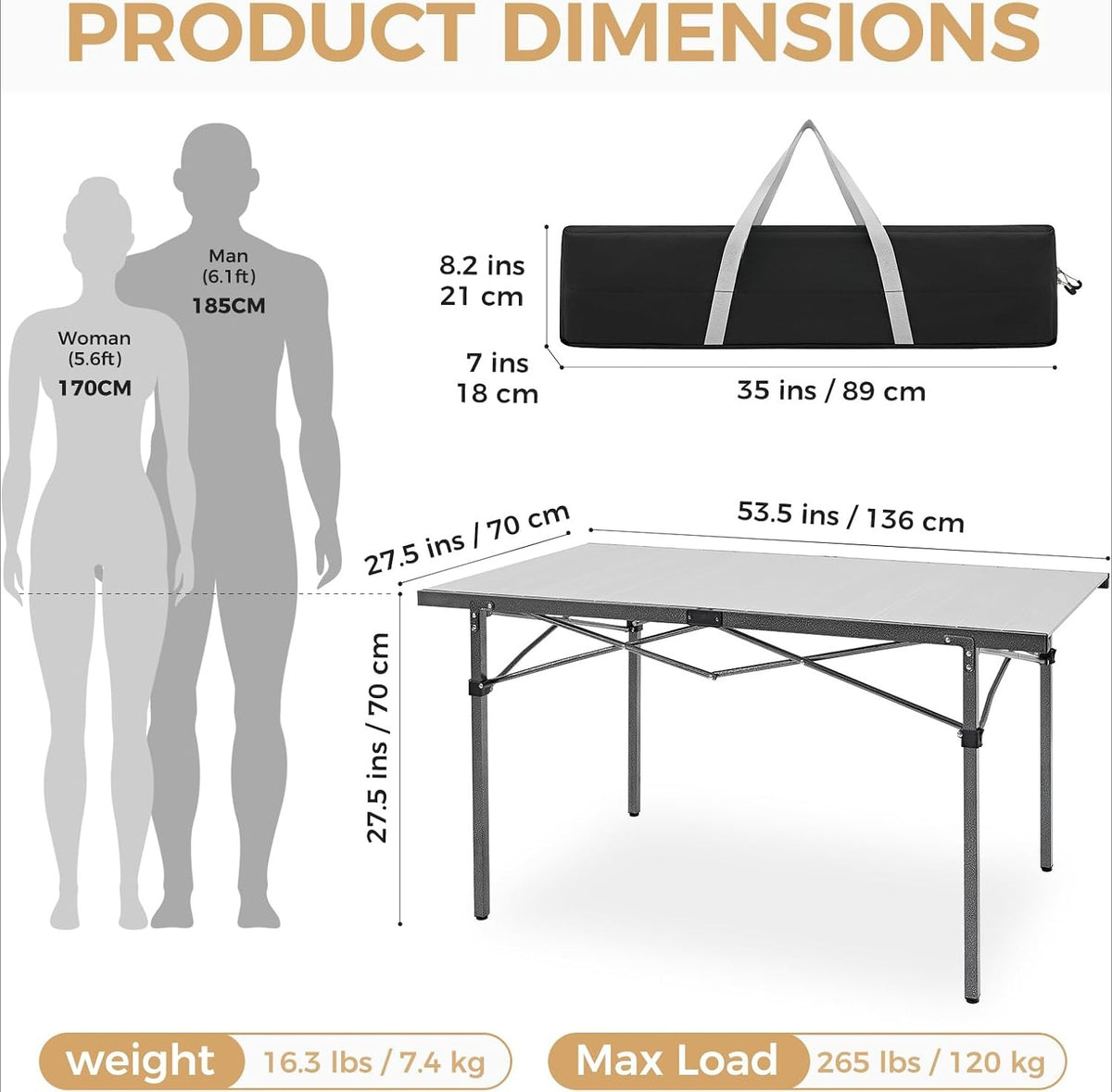 53.5" Heavy‑Duty Folding Camping Table, 265 LBS