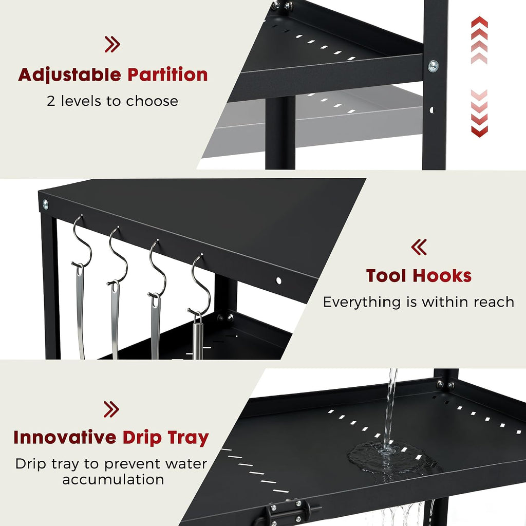Cart Table With Lockable Casters Hooks Handle