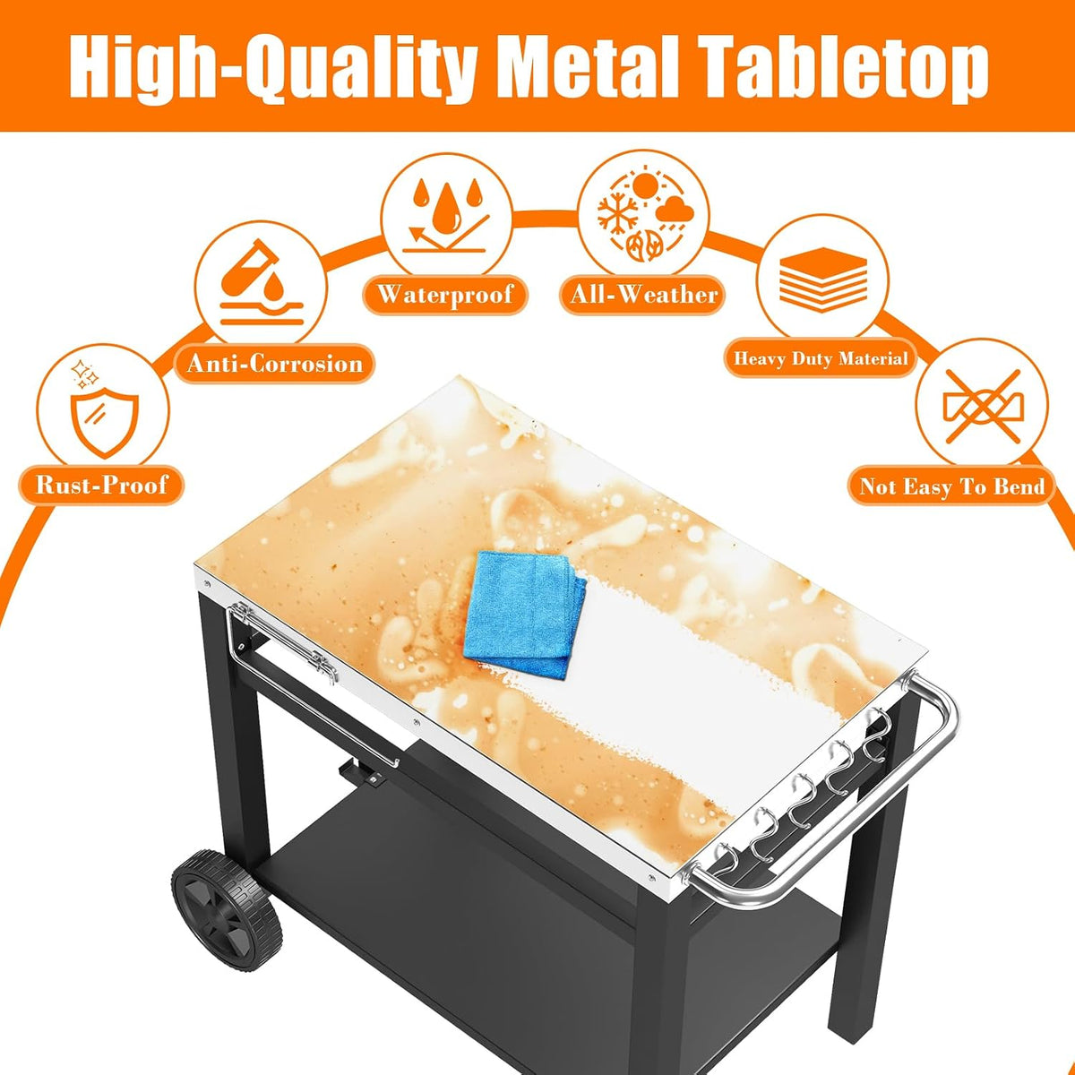 Movable Wheeled Pizza Oven Grill Prep Cart