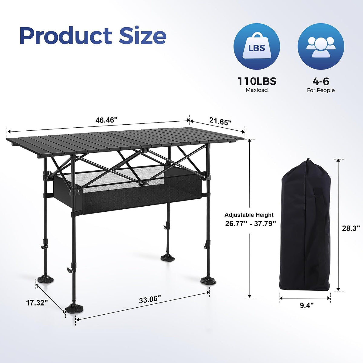 Adjustable Camping Table with Storage for Grill & Picnic