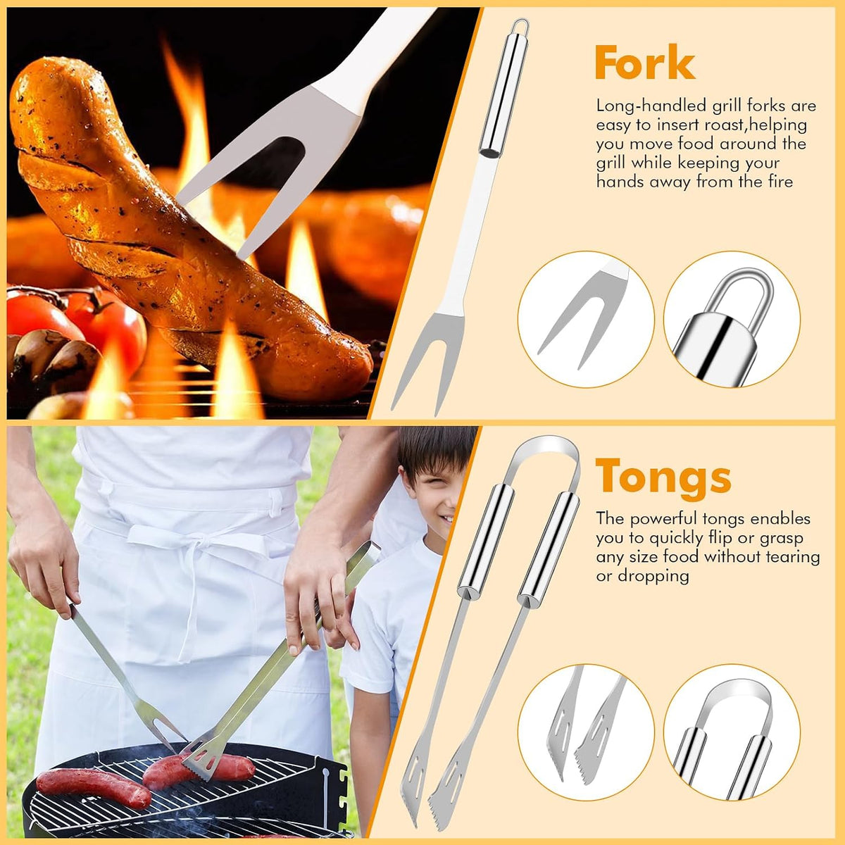 15 Pcs Stainless Steel BBQ Accessories Set