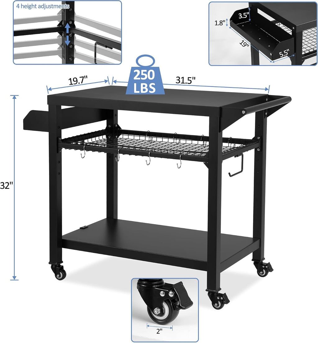 Wheeled Pizza Oven Grill Cart Table