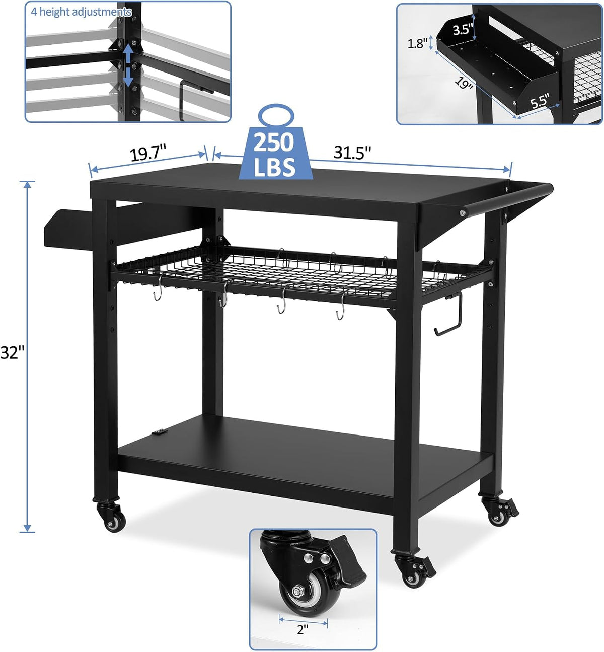 Wheeled Pizza Oven Grill Cart Table