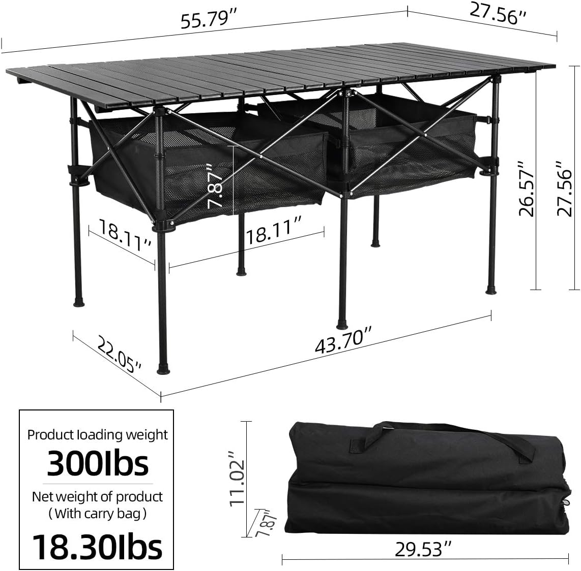 Large Aluminum Roll‑Up Folding Camping Table