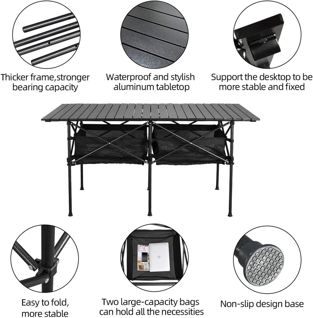 Large Aluminum Roll‑Up Folding Camping Table