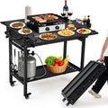 Folding Wheeled Outdoor Grill Cart Table