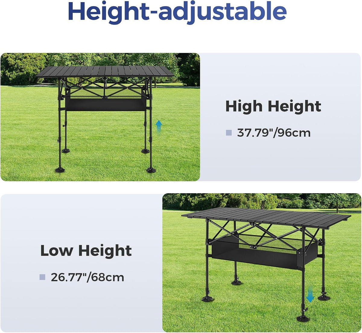 Adjustable Camping Table with Storage for Grill & Picnic