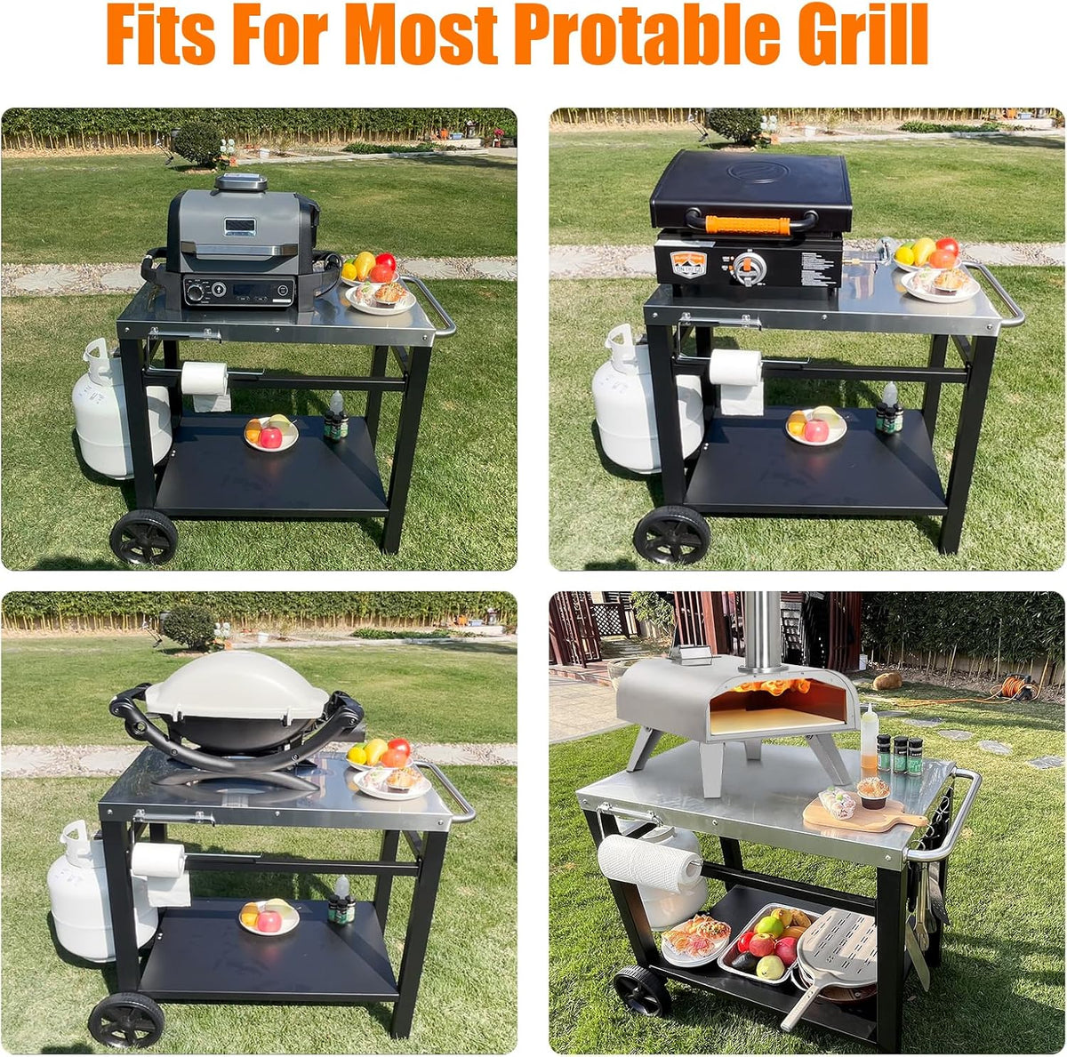 Movable Wheeled Pizza Oven Grill Prep Cart