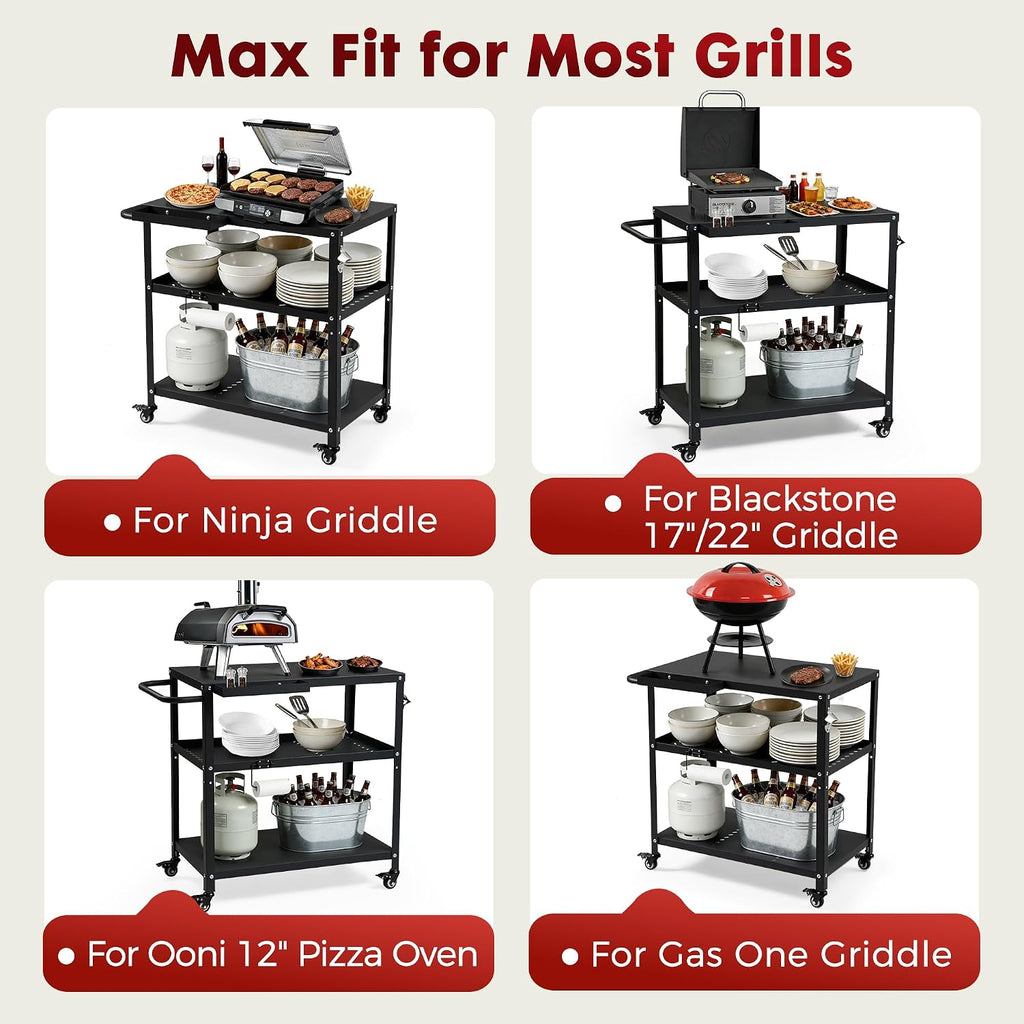 Cart Table With Lockable Casters Hooks Handle