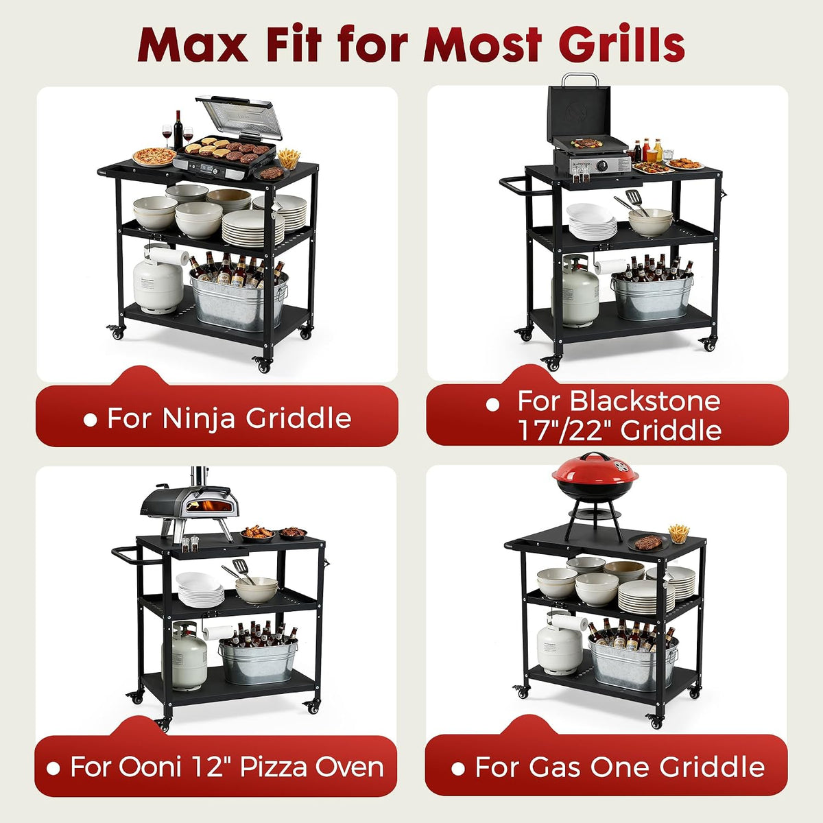 Cart Table With Lockable Casters Hooks Handle