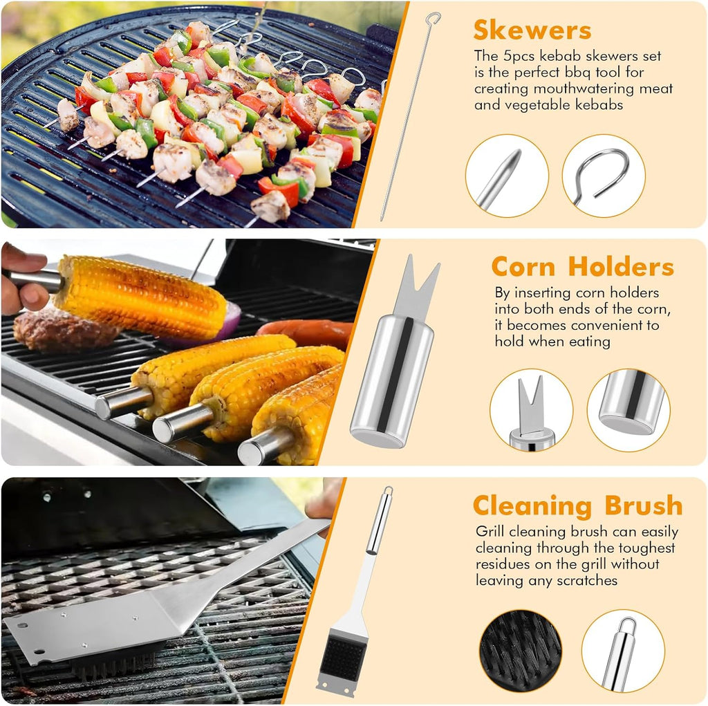 15 Pcs Stainless Steel BBQ Accessories Set