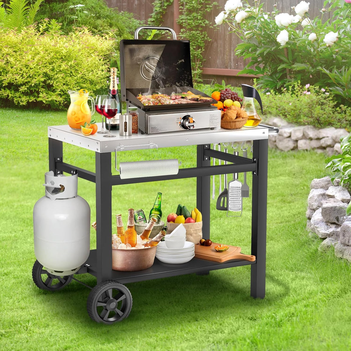 Movable Wheeled Pizza Oven Grill Prep Cart