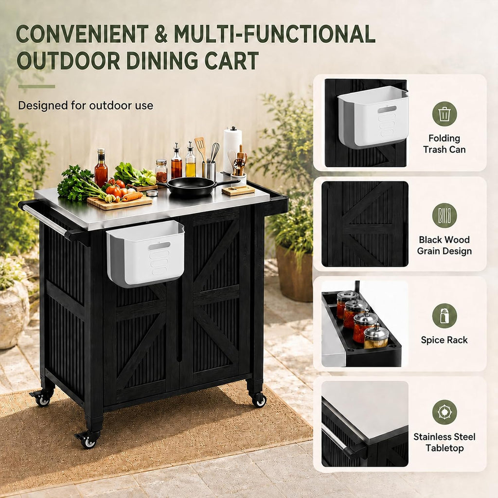 Black Stainless Steel Top Grill Cart With Storage Cabinet