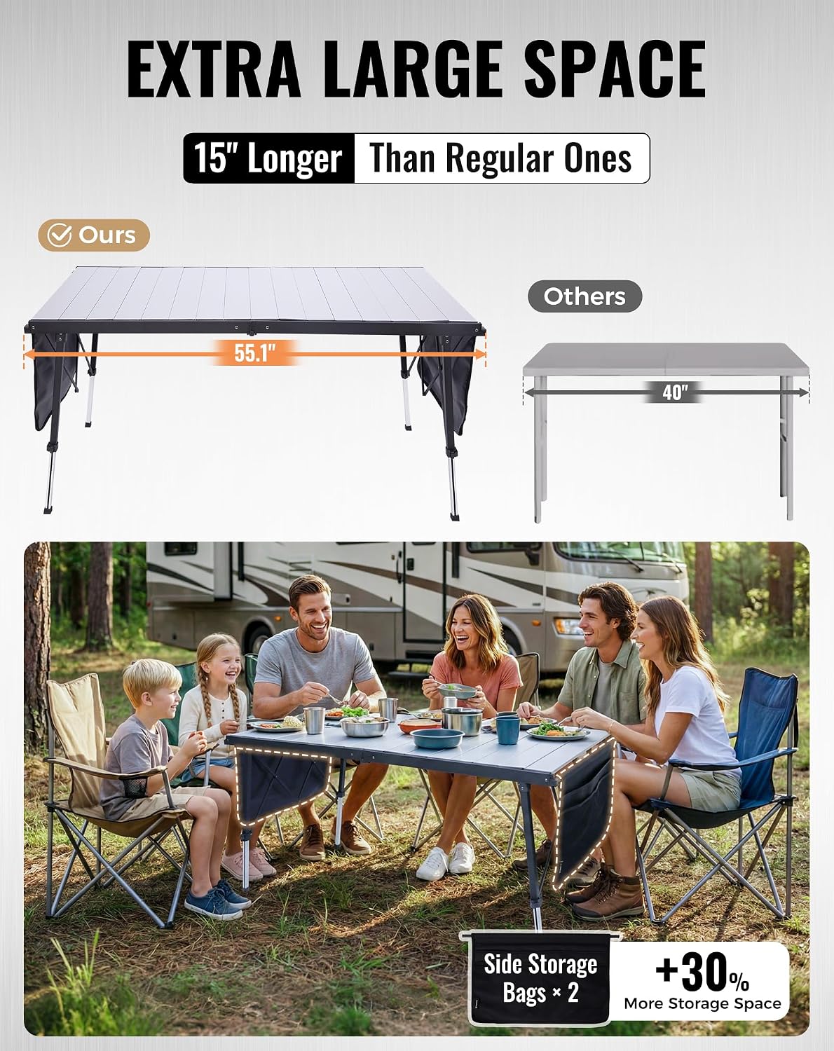 55.1" Adjustable Folding Camping Table, 265lbs