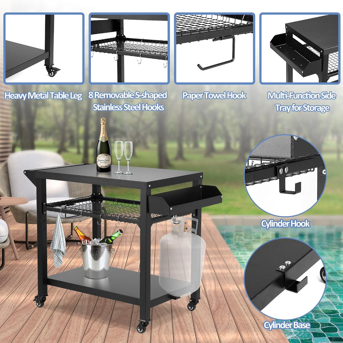 Wheeled Pizza Oven Grill Cart Table