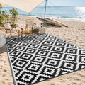 Black White Reversible Plastic Straw Outdoor Rug