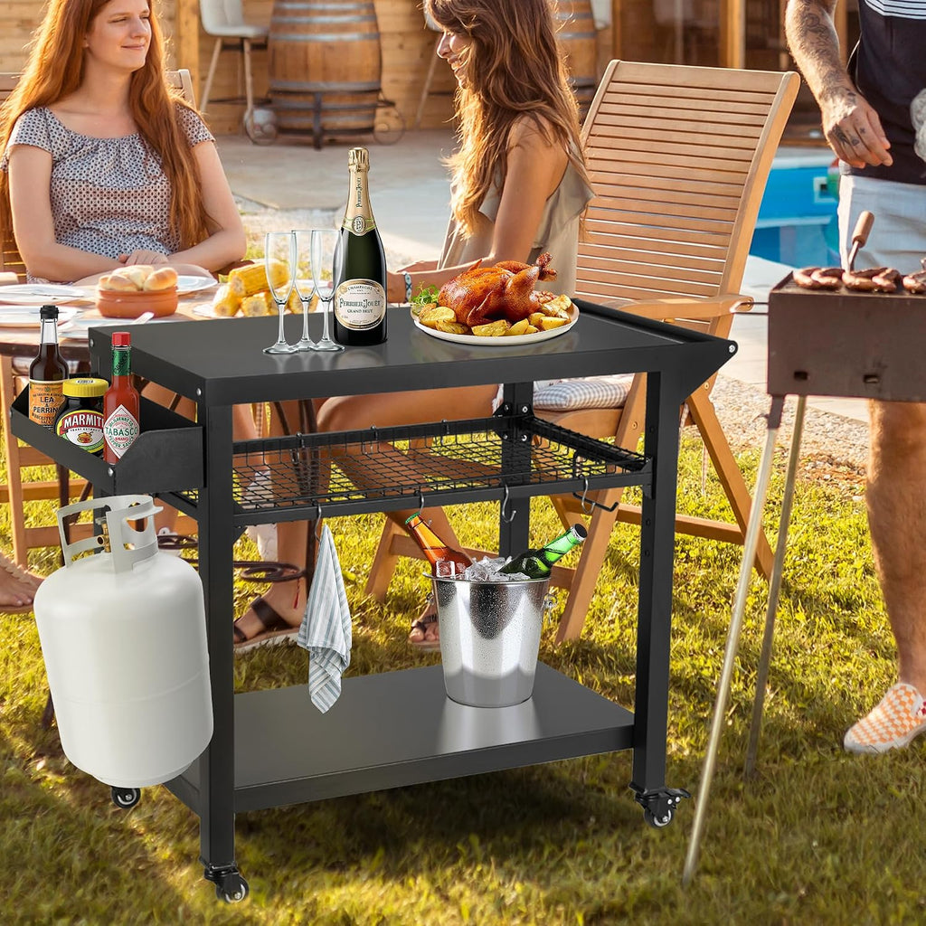 Wheeled Pizza Oven Grill Cart Table