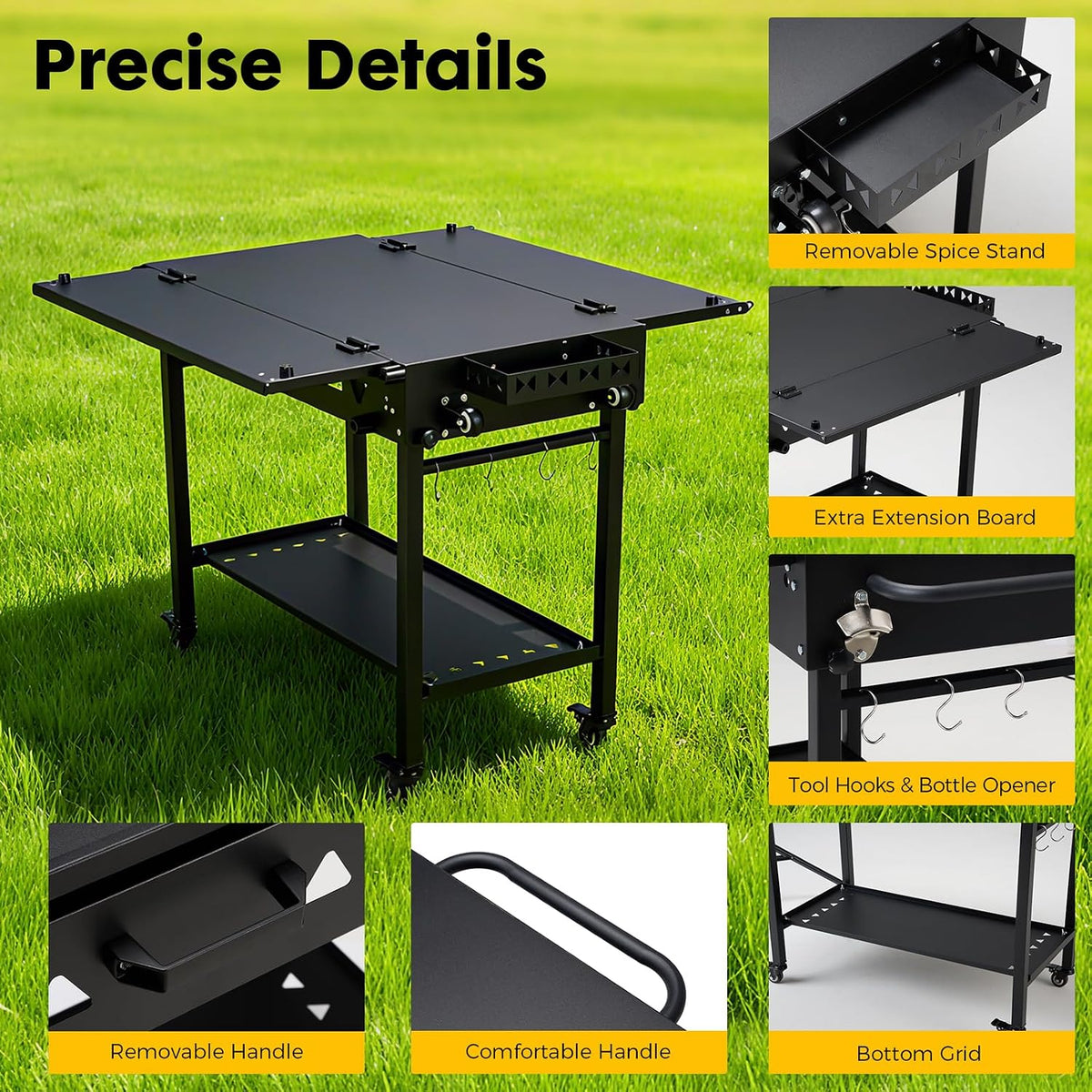 Folding Wheeled Outdoor Grill Cart Table