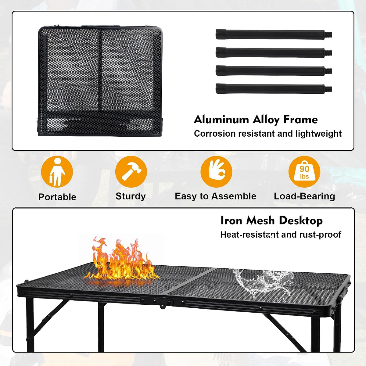 4‑ft Black Folding Camping Grill Table