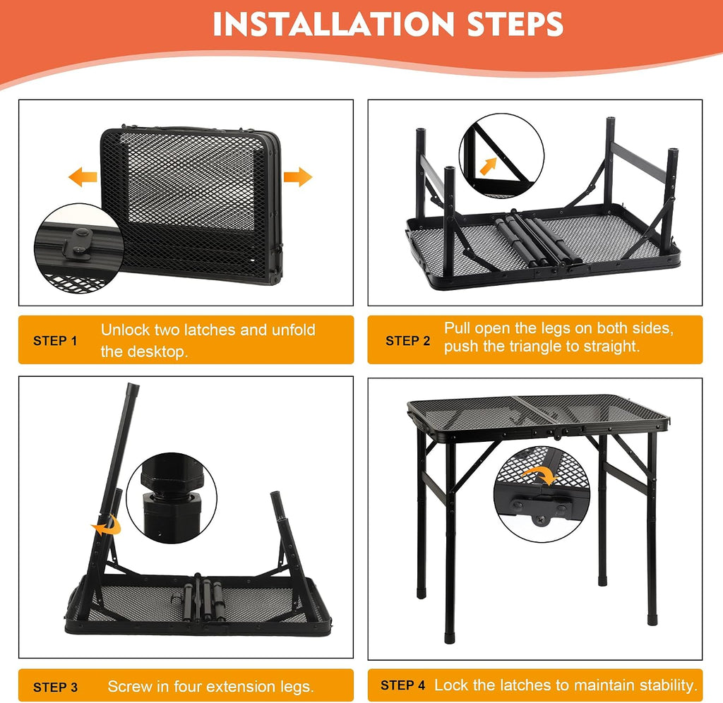 4‑ft Black Folding Camping Grill Table