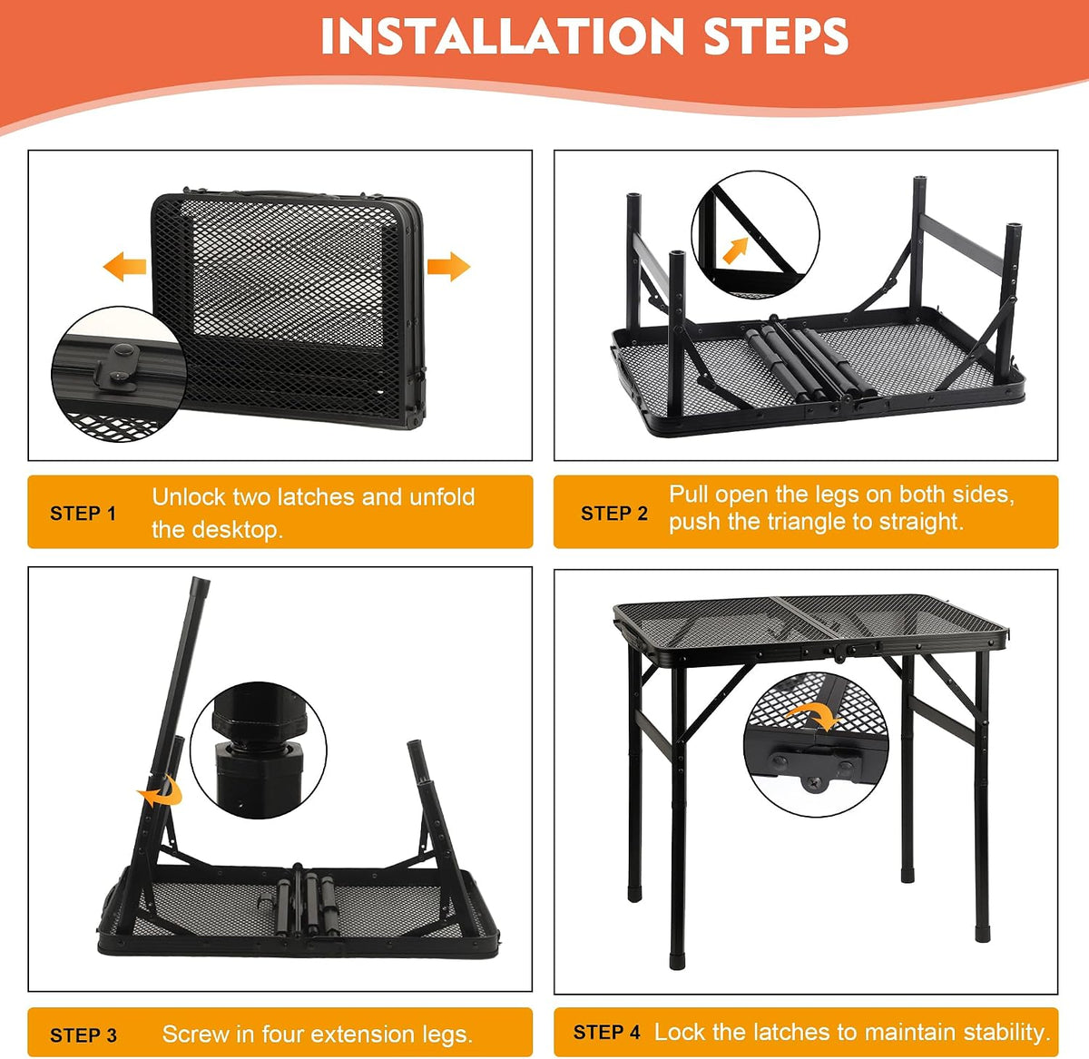 4‑ft Black Folding Camping Grill Table