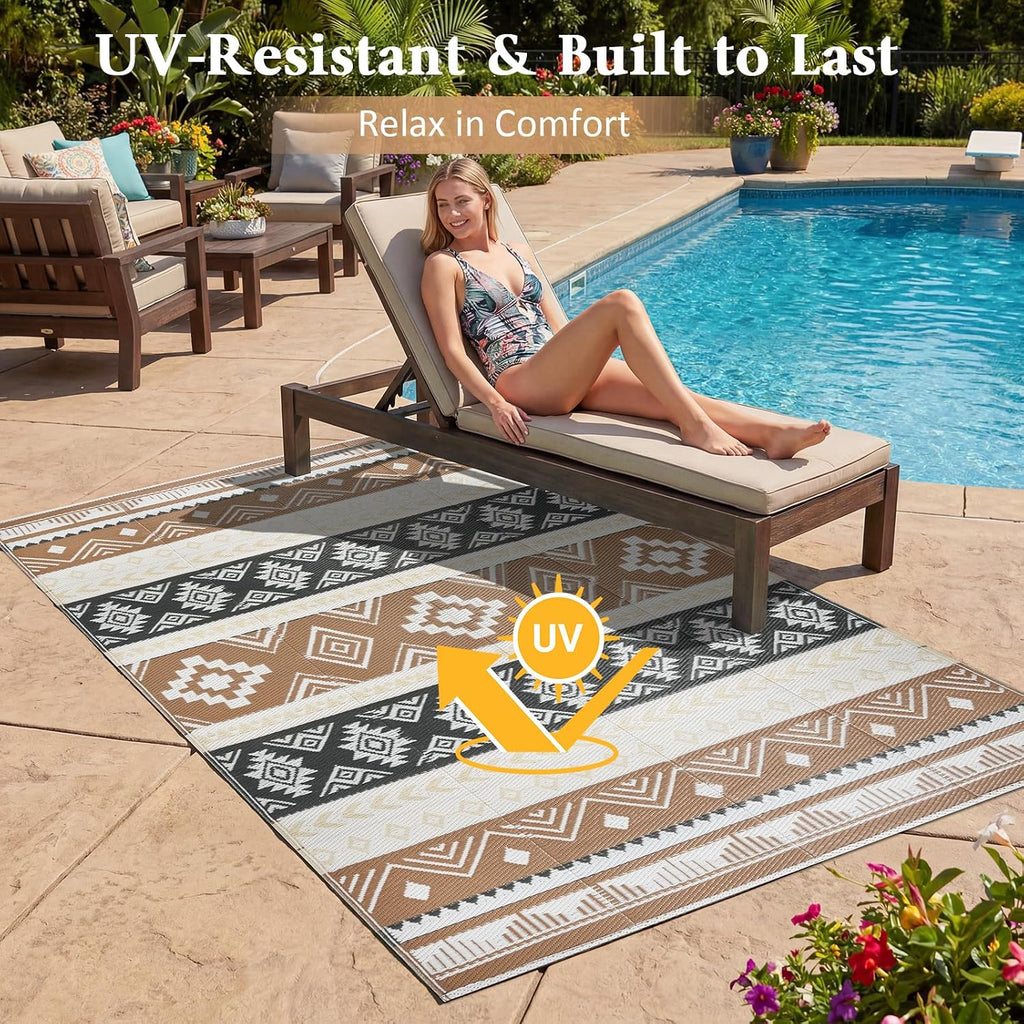 Brown Plastic Straw Outdoor Area Rug