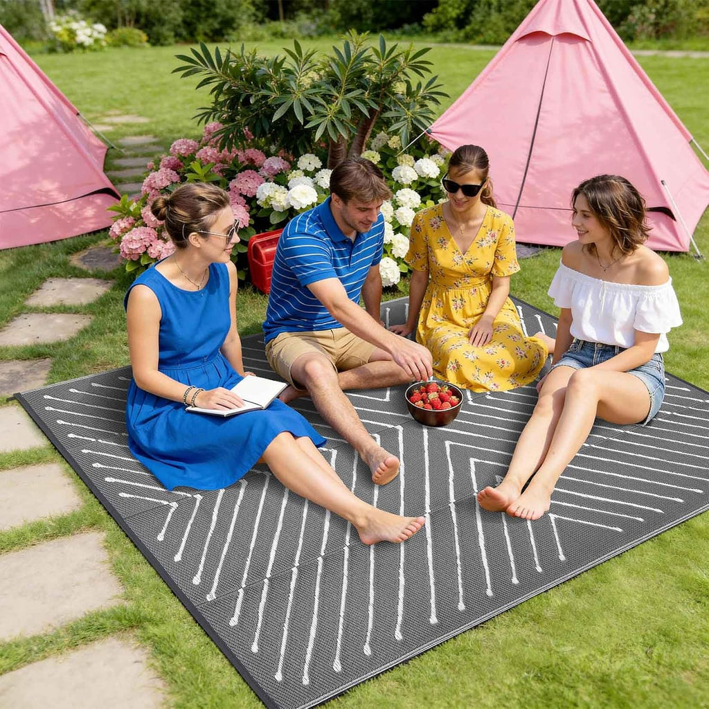 Grey&White Striped Outdoor Patio Rug