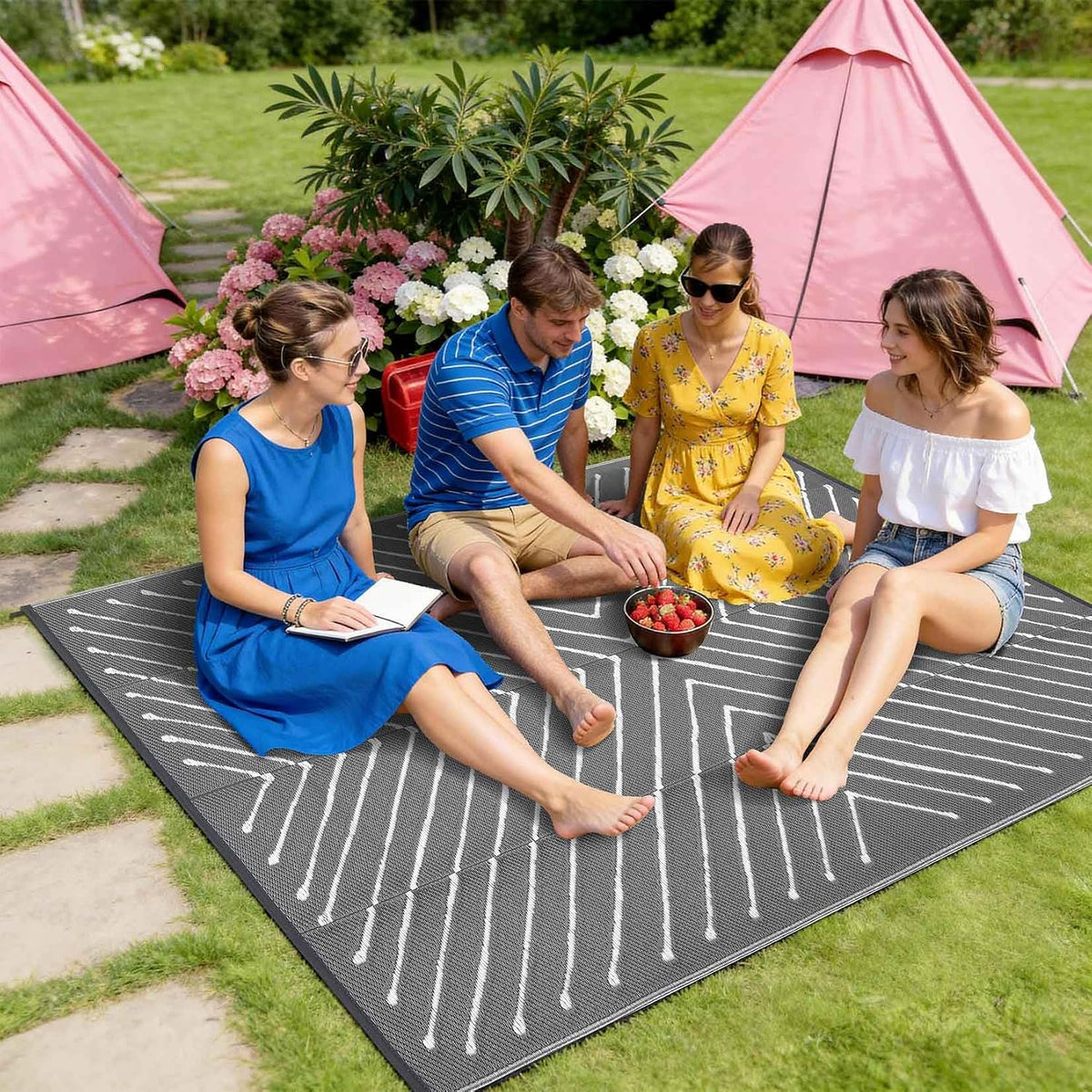 Grey&White Striped Outdoor Patio Rug