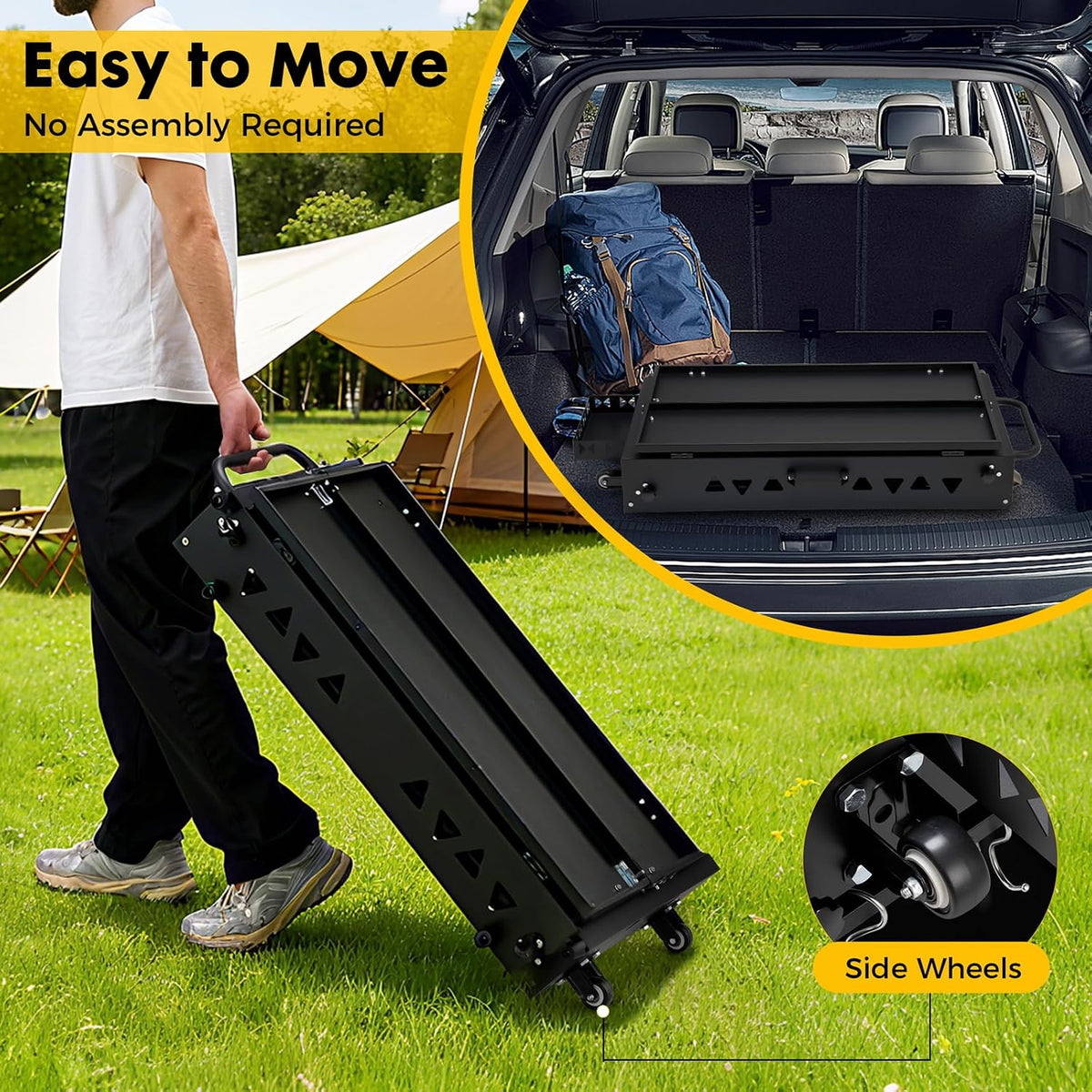 Folding Wheeled Outdoor Grill Cart Table