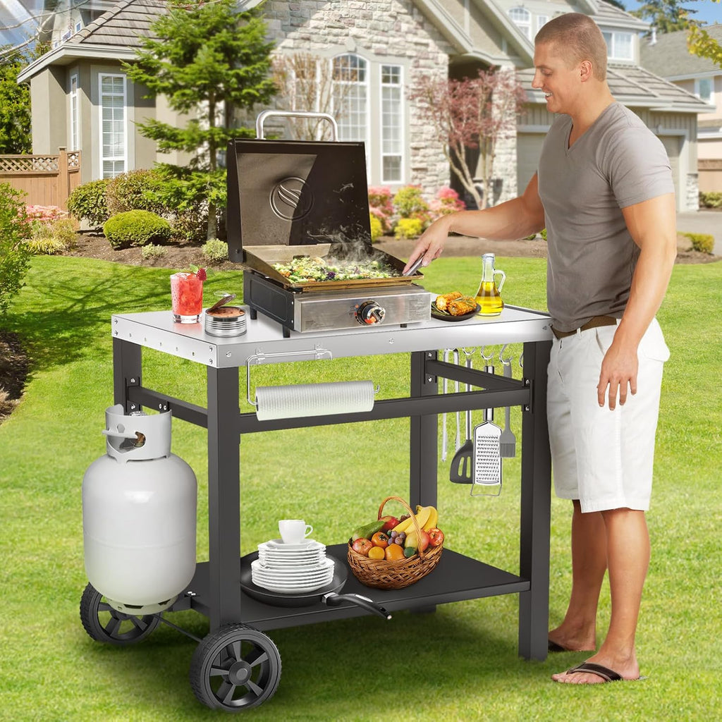 Movable Wheeled Pizza Oven Grill Prep Cart