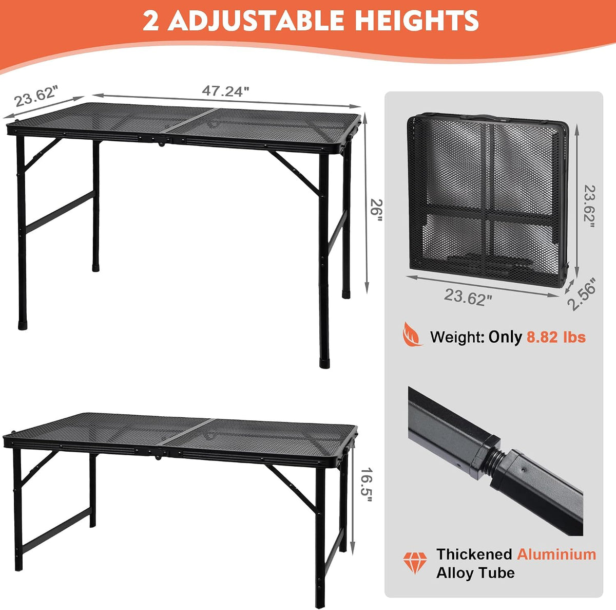 4‑ft Black Folding Camping Grill Table
