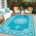 Teal Plastic Straw Outdoor Rug