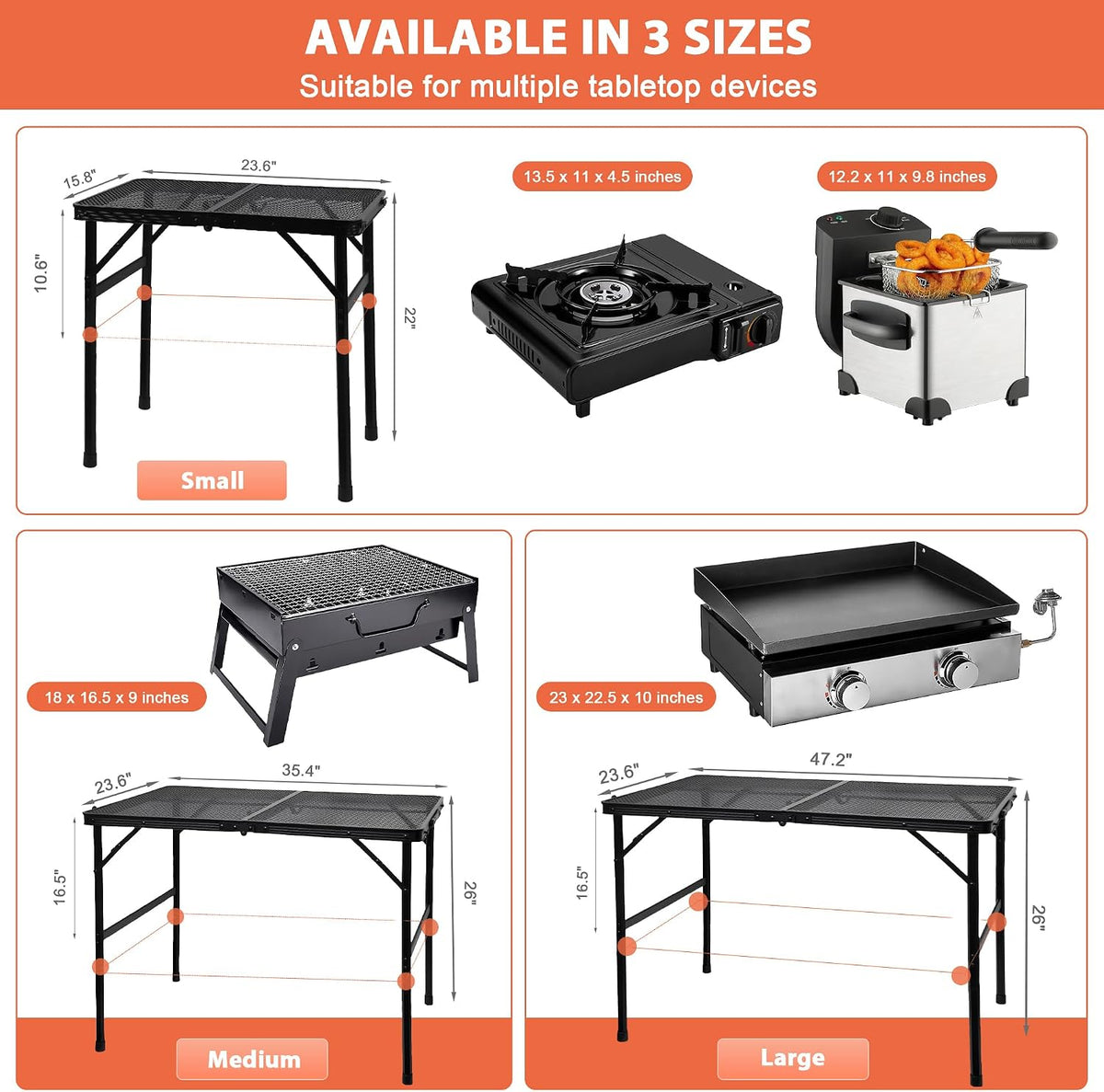 4‑ft Black Folding Camping Grill Table