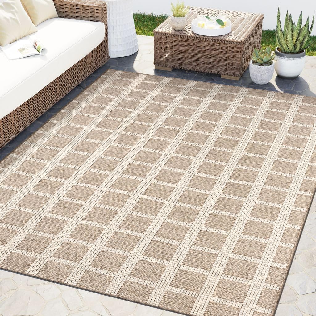 Brown Gridscape Indoor Outdoor Area Rug