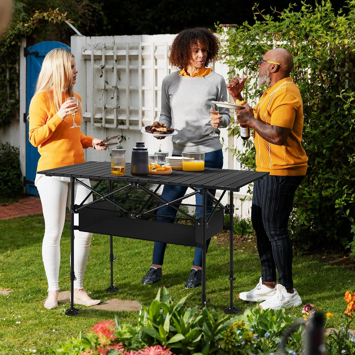 Adjustable Camping Table with Storage for Grill & Picnic