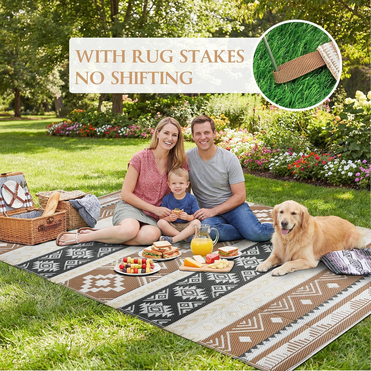 Brown Plastic Straw Outdoor Area Rug