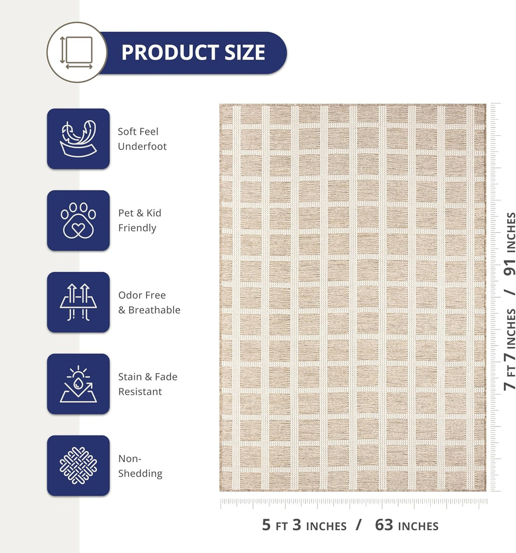 Brown Gridscape Indoor Outdoor Area Rug
