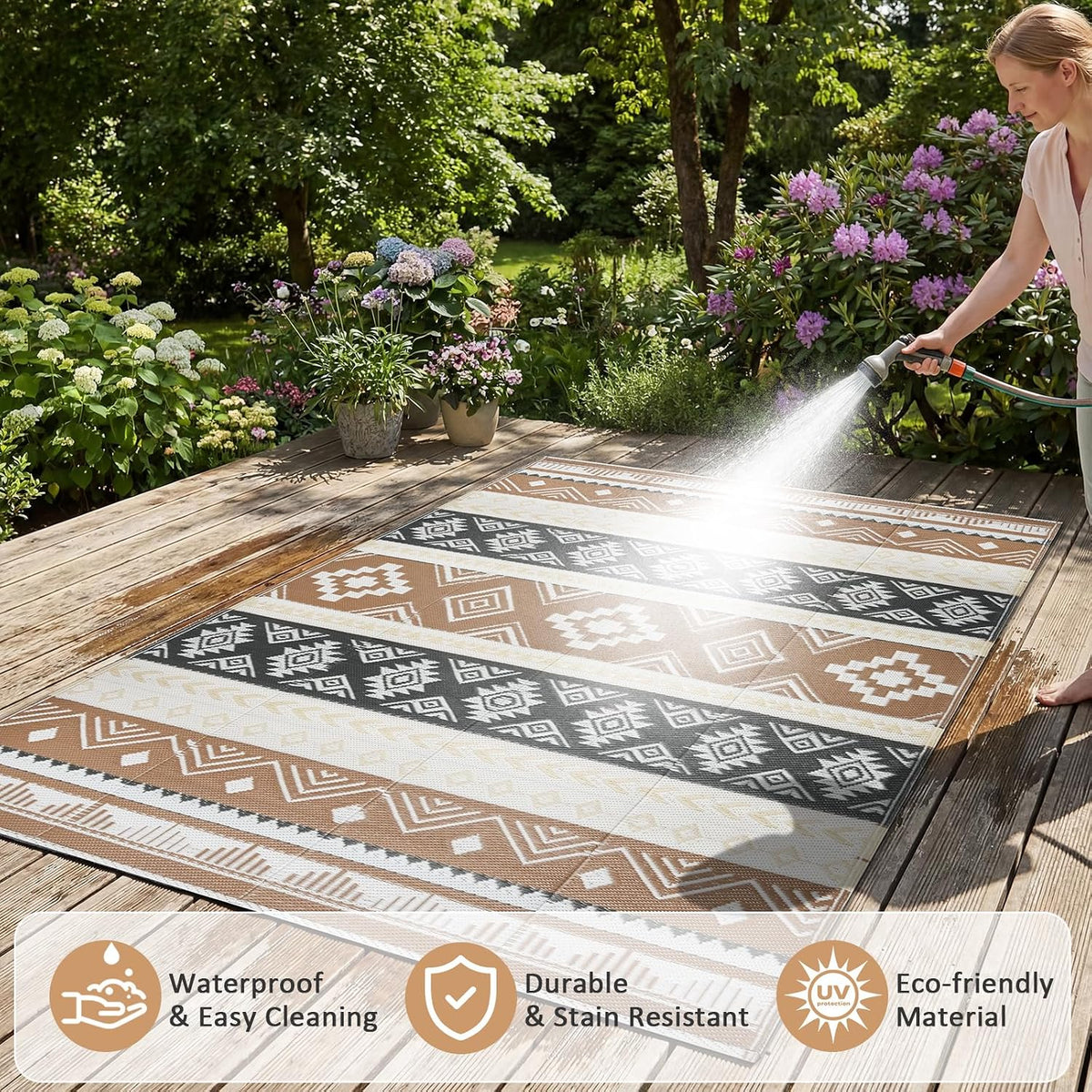 Brown Plastic Straw Outdoor Area Rug